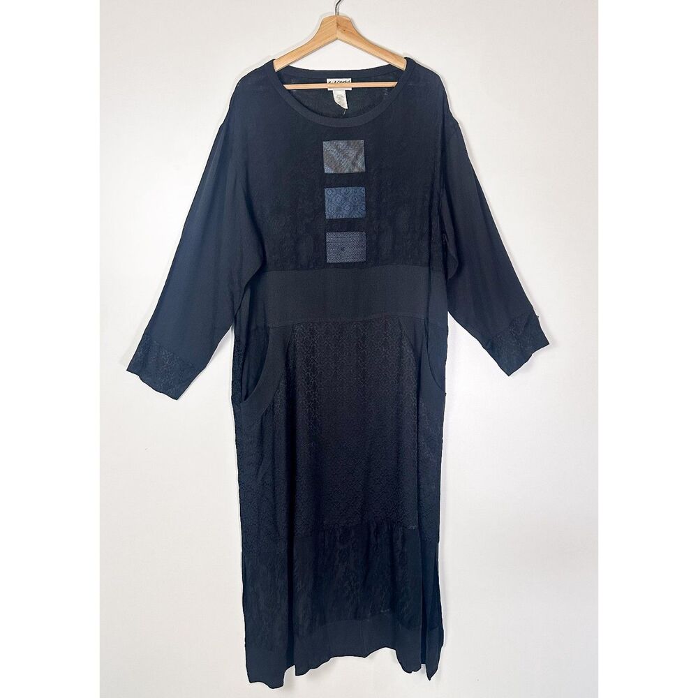 Yasuko Kurisaka Lagenlook Art to Wear Paisley Long Dress Silk Blend Sz L/XL